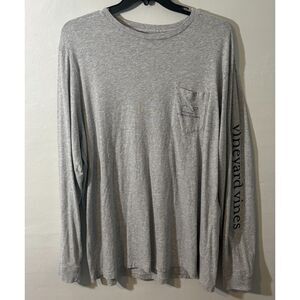 Vineyard Vines Whale Logo Gray Long Sleeve Pocket Tee Men’s XL Graphic Back